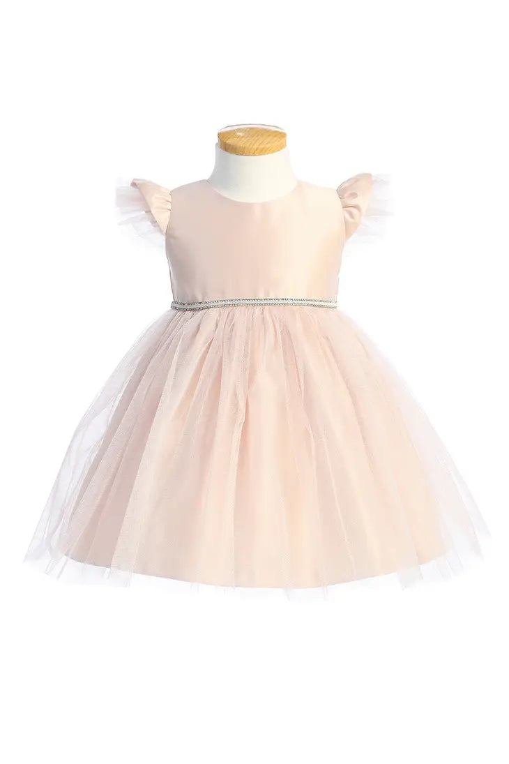 Satin with Crystal Tulle Flutter Sleeve SKB910