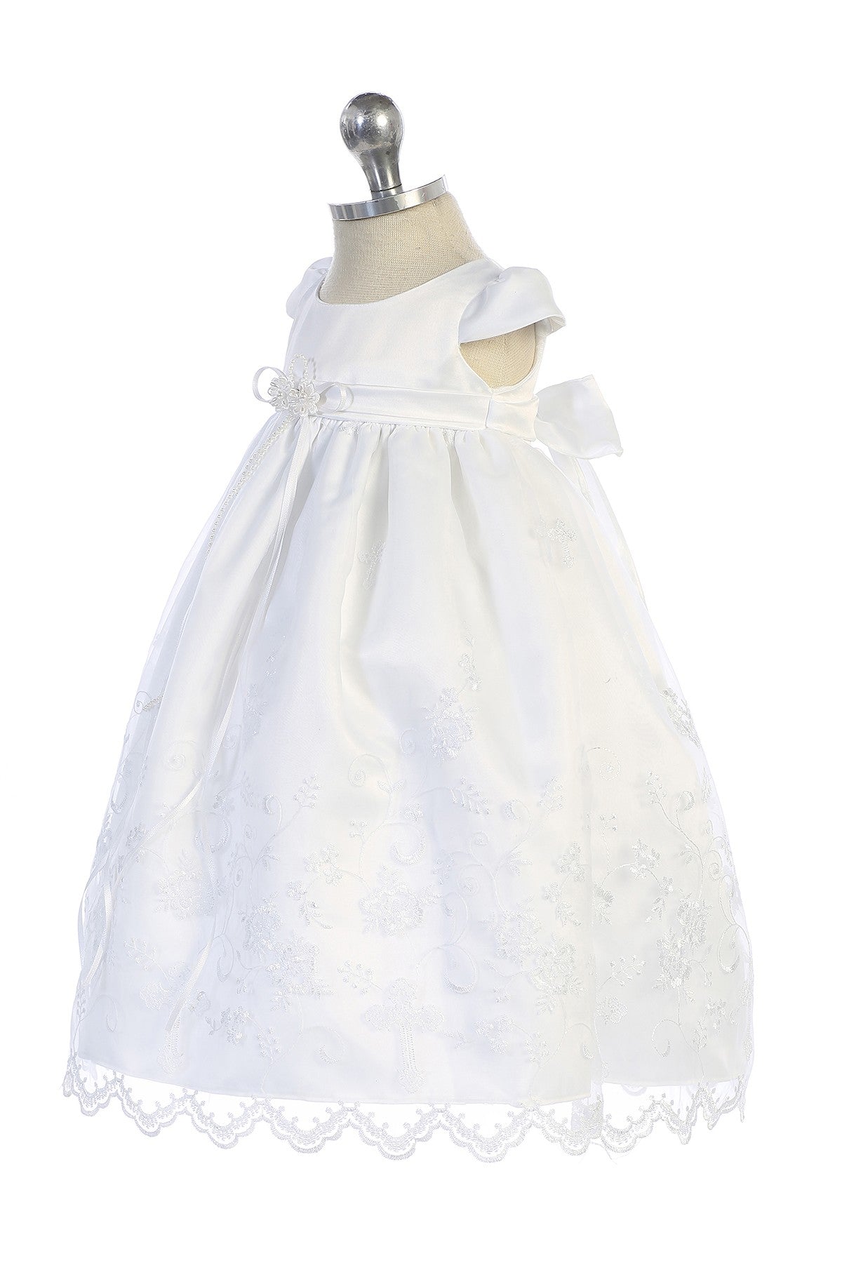 Cross embroidered organza christening gown