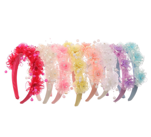 Pearl rhinestone satin flower headband