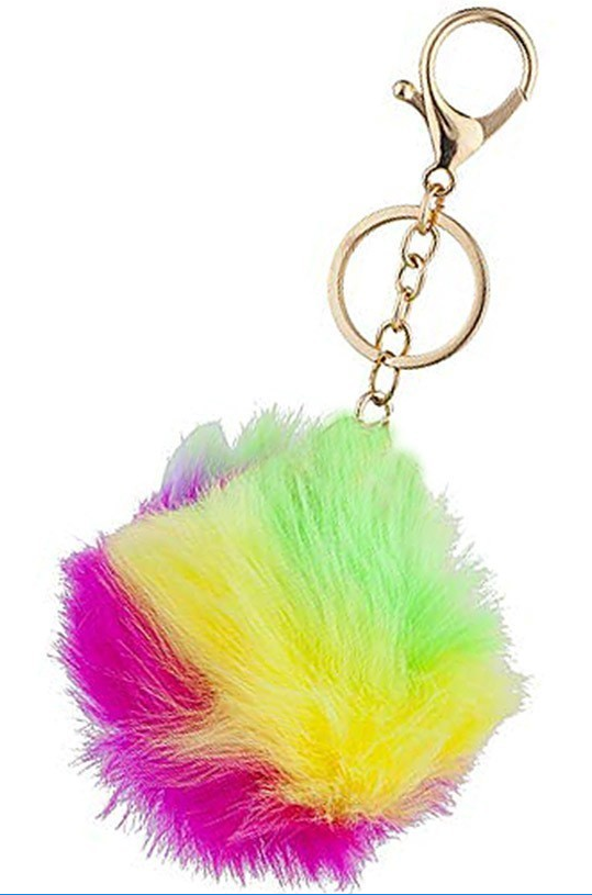 Rainbow Pompom Key Ring