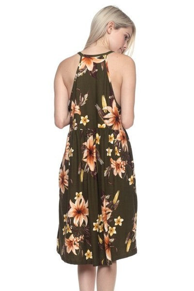 Floral  Print Dress with Pocket