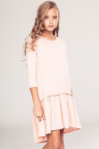 French Terry Knit Fabric Ruffle Up Dress
