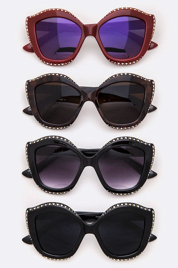 Crystal Accent Cat Eye Oversize Sunglasses