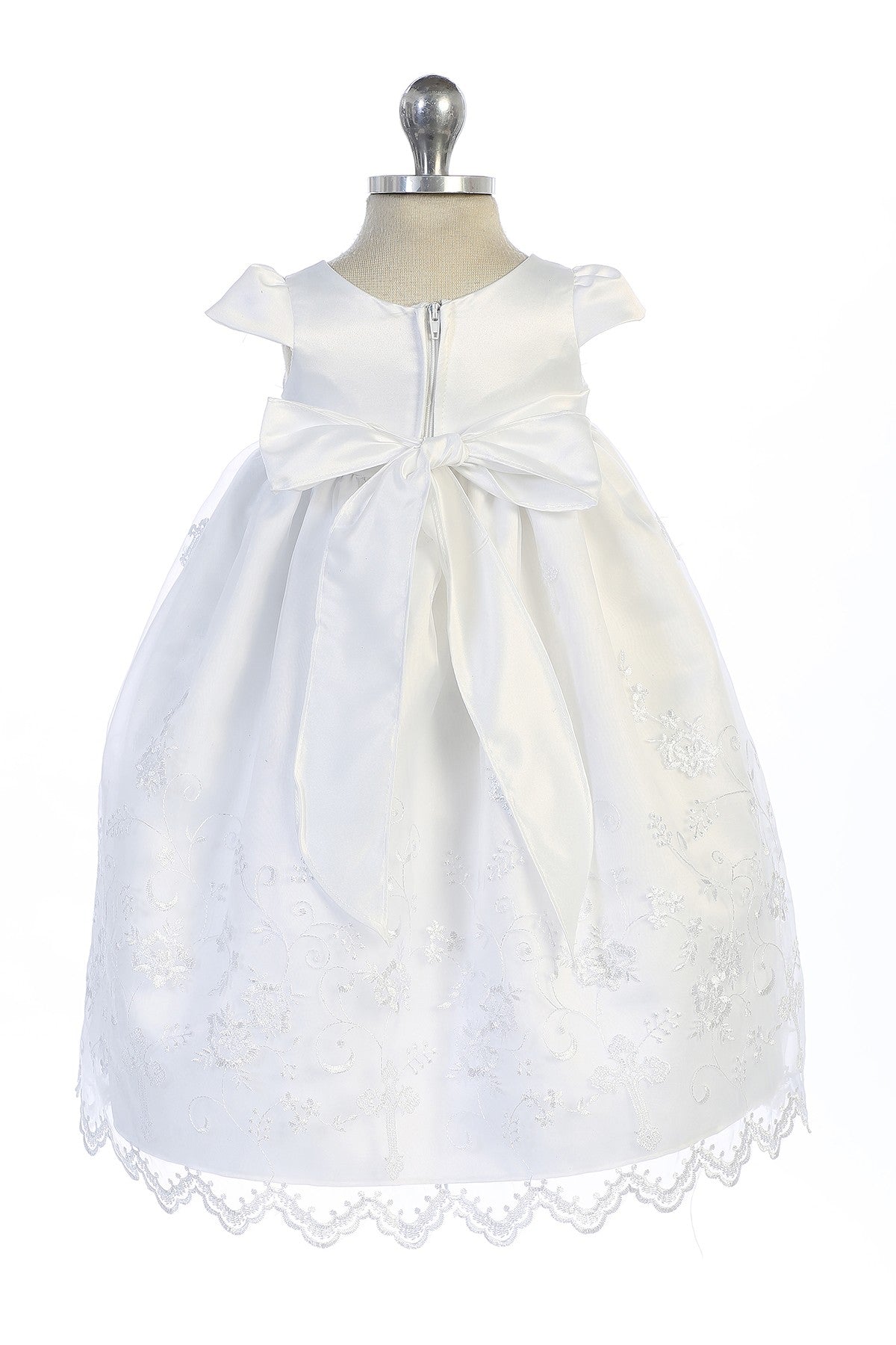 Cross embroidered organza christening gown