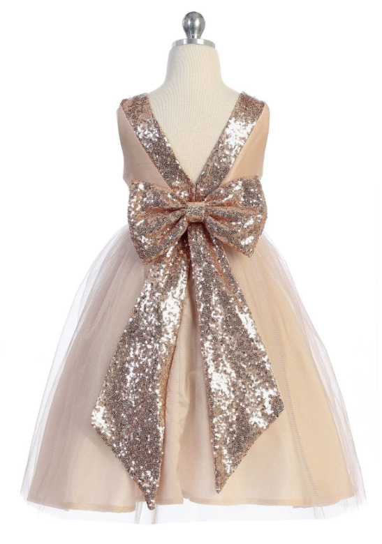 Dupioni Bodice with V back gold sequin bow 498