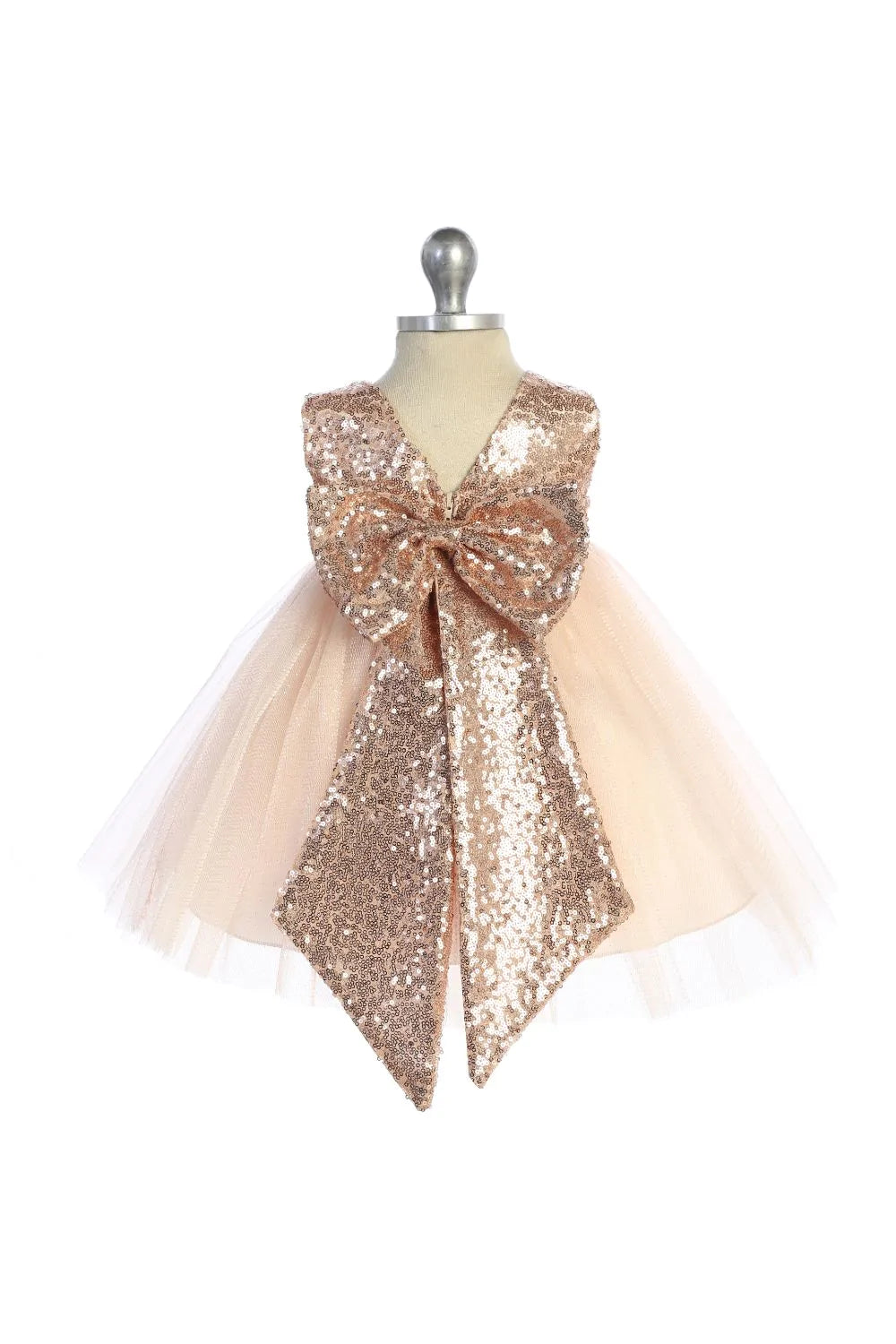 Dupioni Bodice with V back gold sequin bow 498B Baby Dress