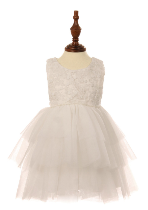 Baby dress with embroidered lace top 9094B