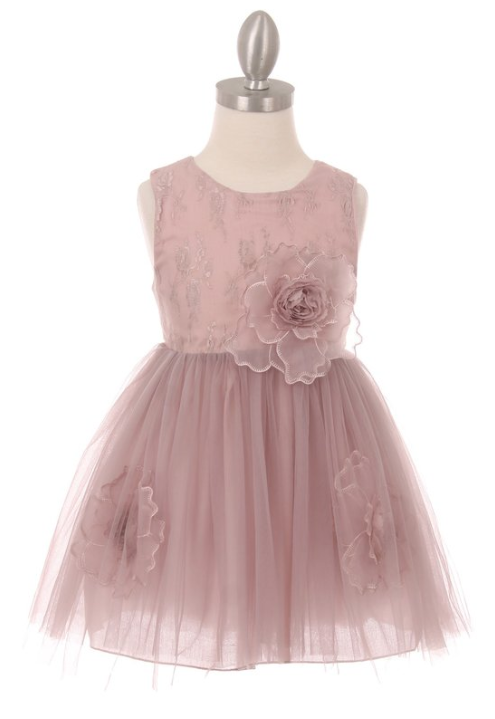 Lace and tulle dress with organza flower