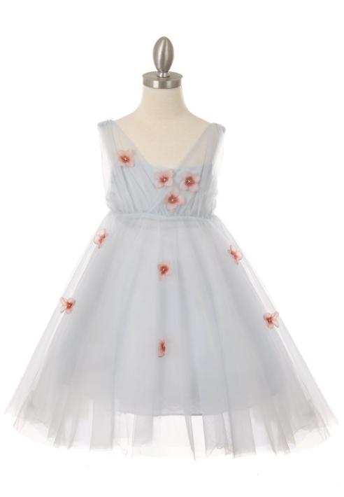 Pleated tulle dress with 3D flowers 9103