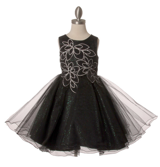 Glitter tulle dress with back sash