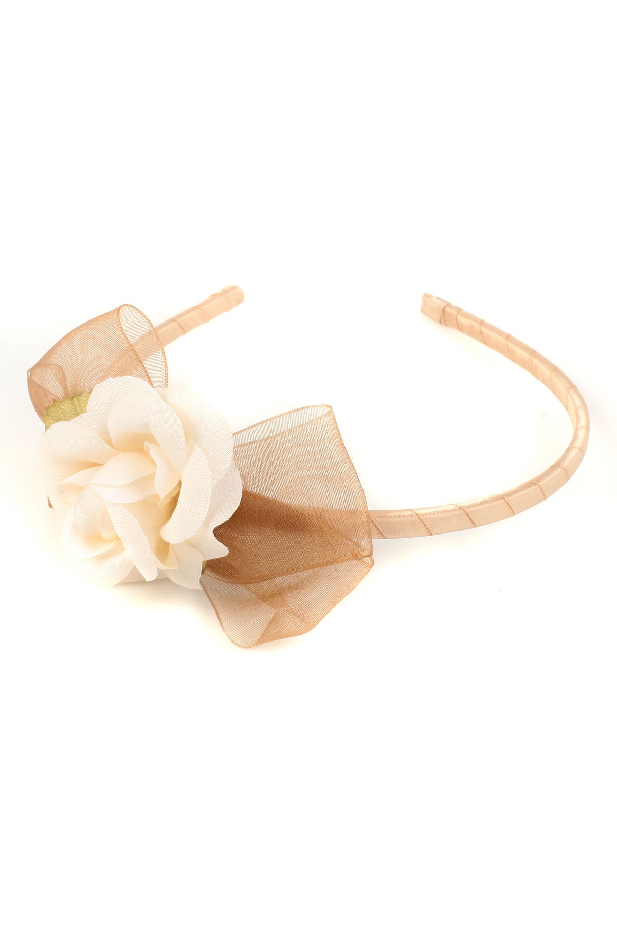 Headband with organza bow and flower 020