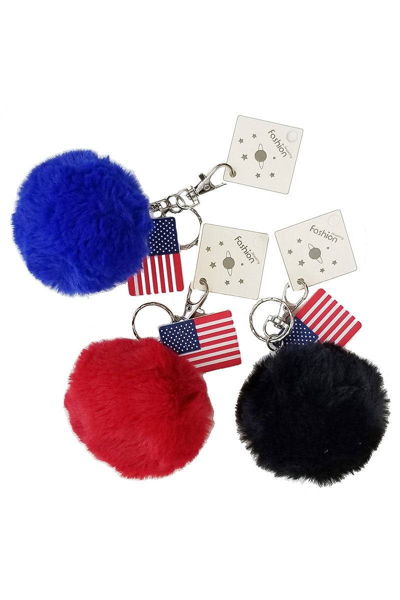 American Flag Pompom Key Ring