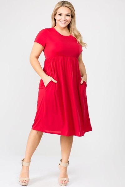 Solid Dress with Pockets Plus Size