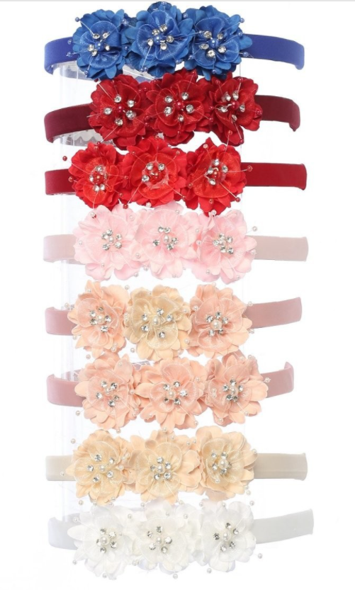 Flower headband with faux flowers and satin base