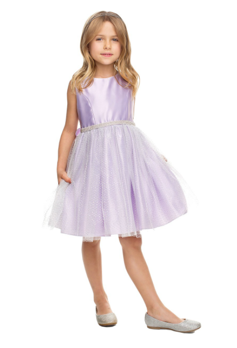 Satin Dress with silver metallic tulle SK841